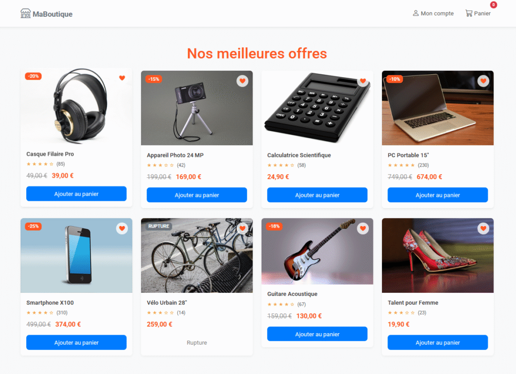 Interface e-commerce moderne et  responsive avec HTML, CSS, Bootstrap 5