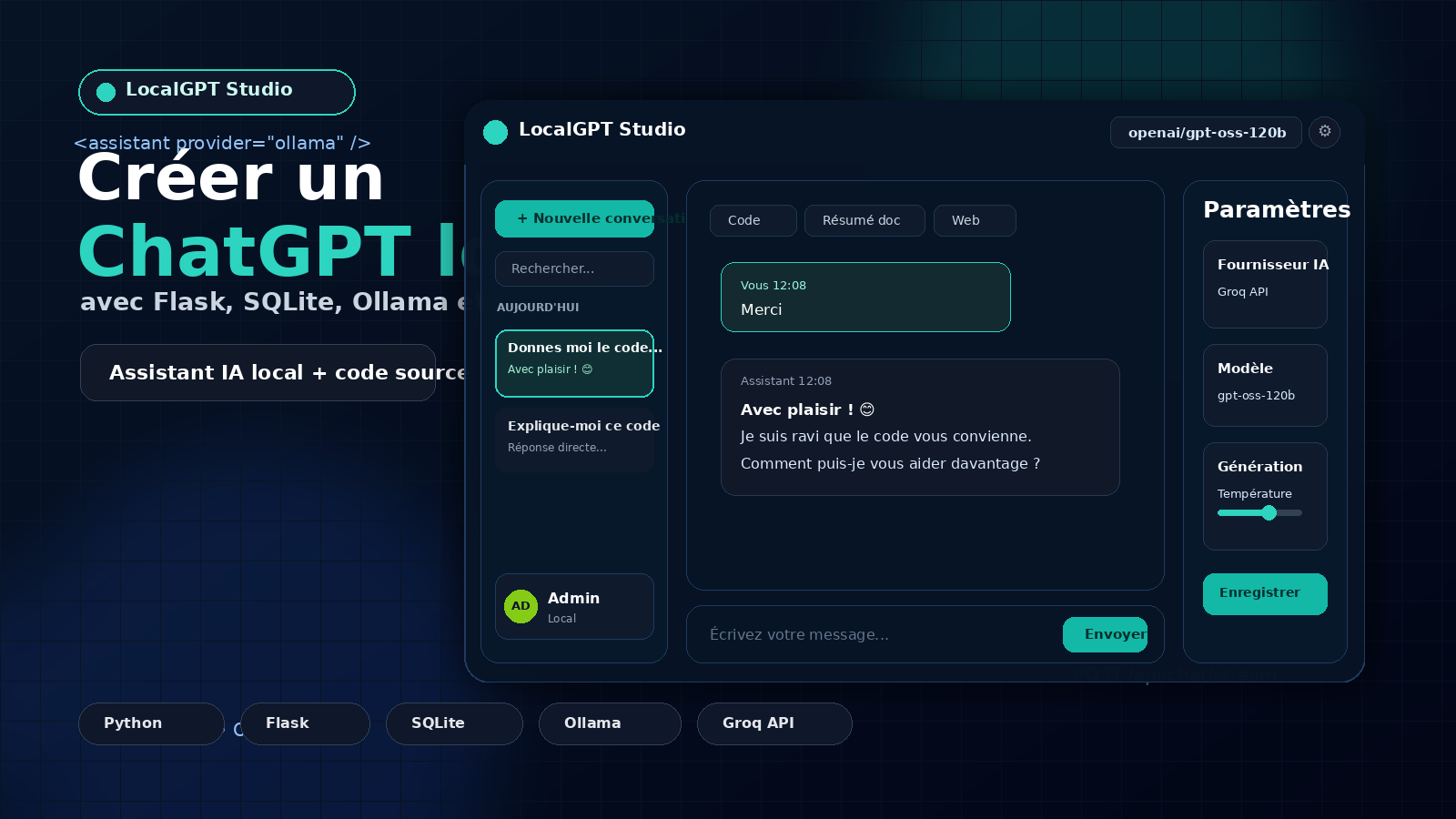 Créer un ChatGPT local avec Ollama : LocalGPT Studio