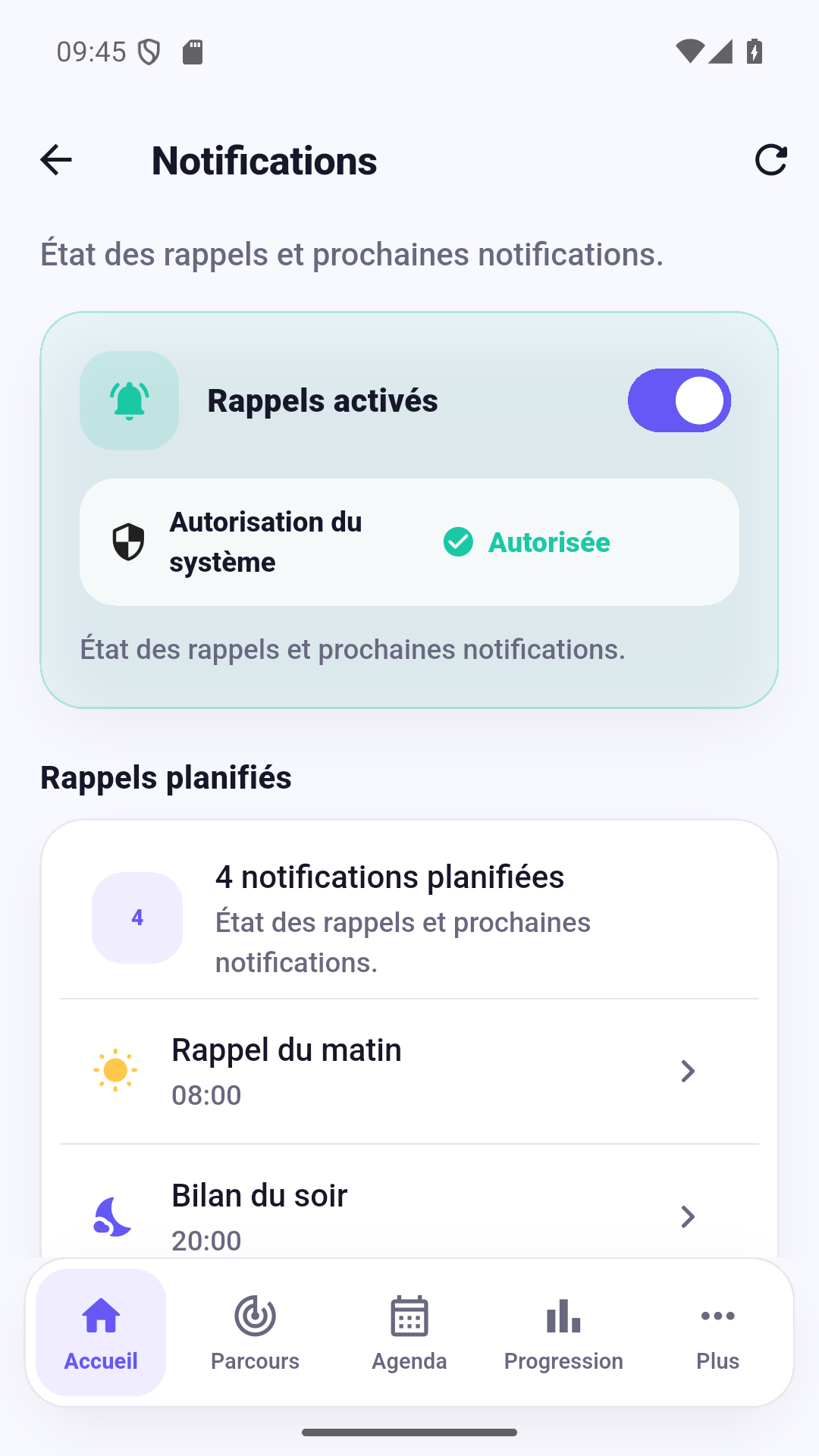Centre de notifications et rappels de Fidora