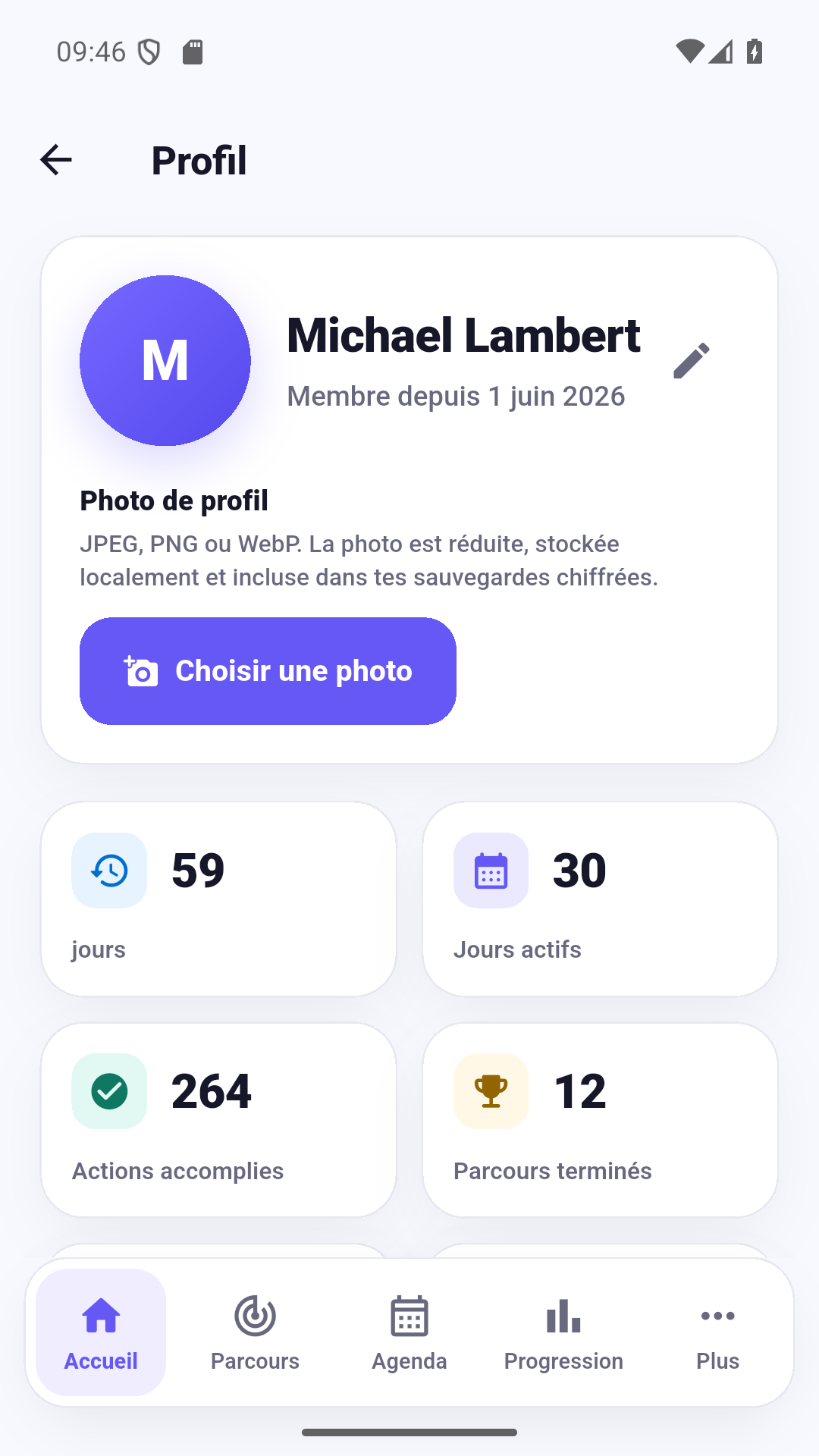 Profil personnel dans l’application Fidora