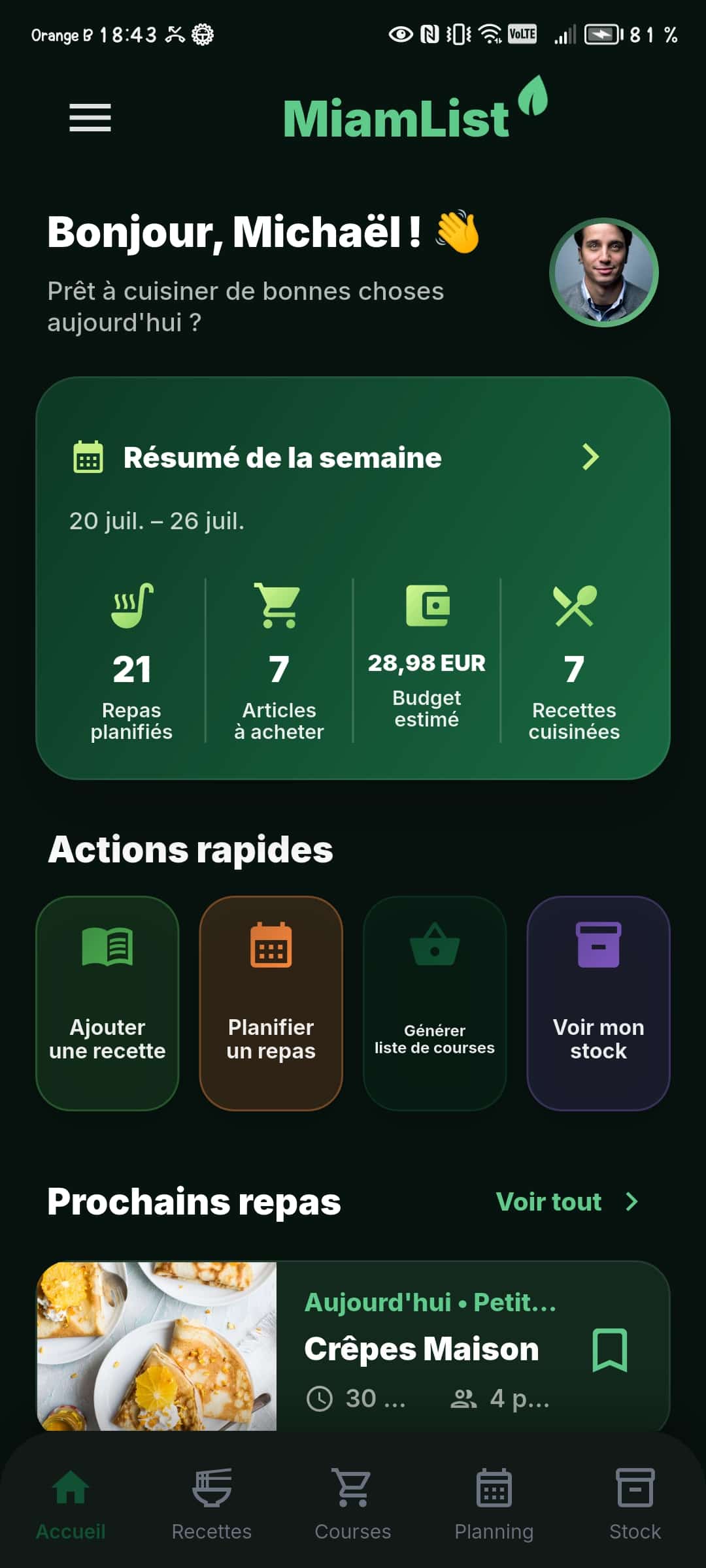 MiamList en thème sombre