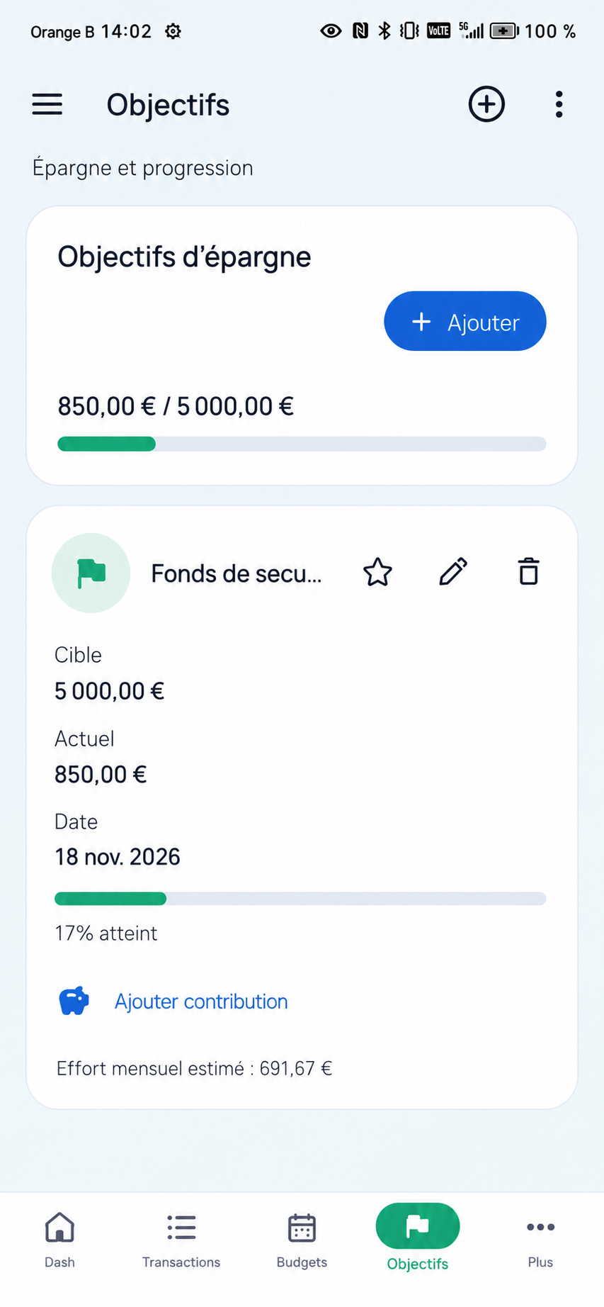 Objectifs d'épargne dans MonBudget