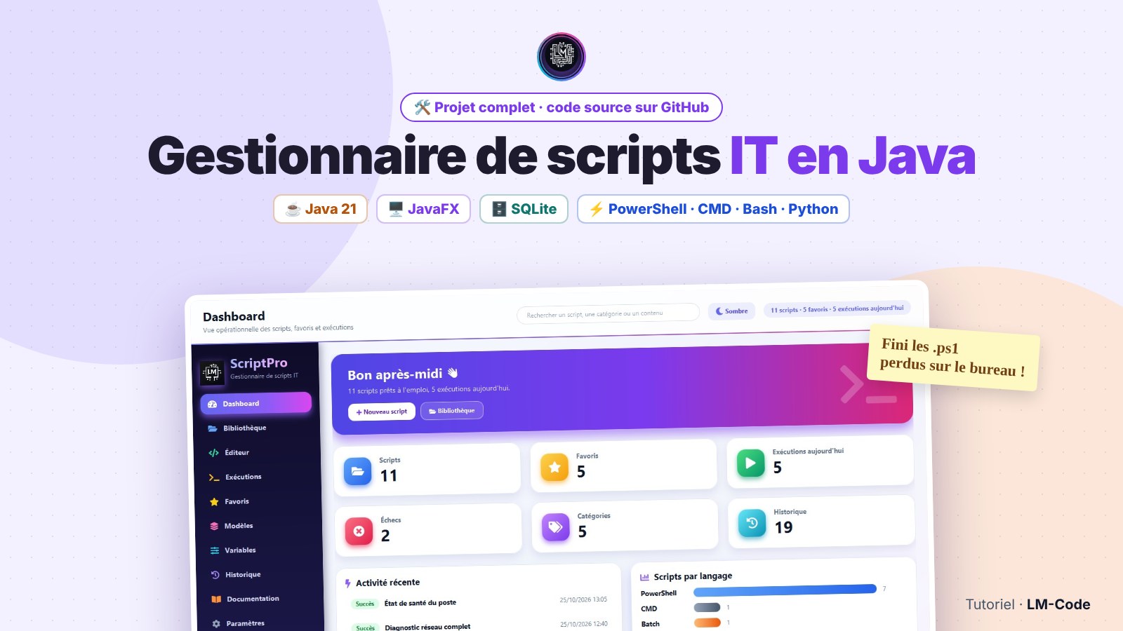 Gestionnaire de scripts IT en Java : crée ScriptPro avec JavaFX et SQLite