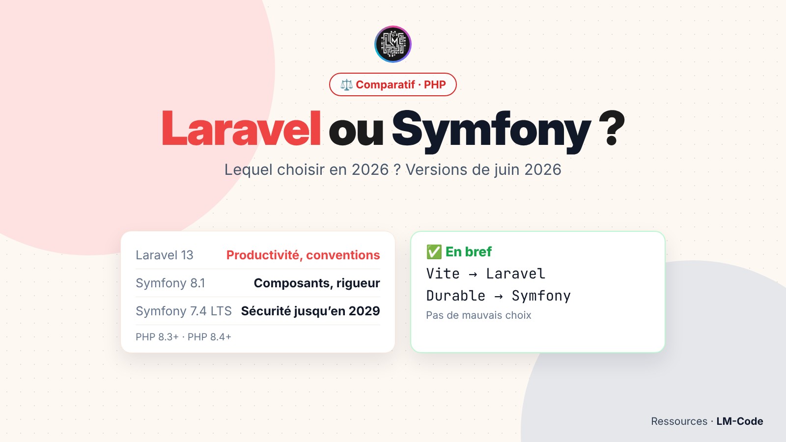 Laravel ou Symfony : comparatif des frameworks PHP en 2026
