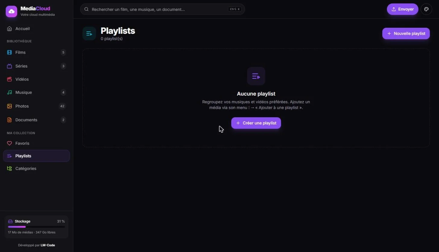 Page Playlists de MediaCloud