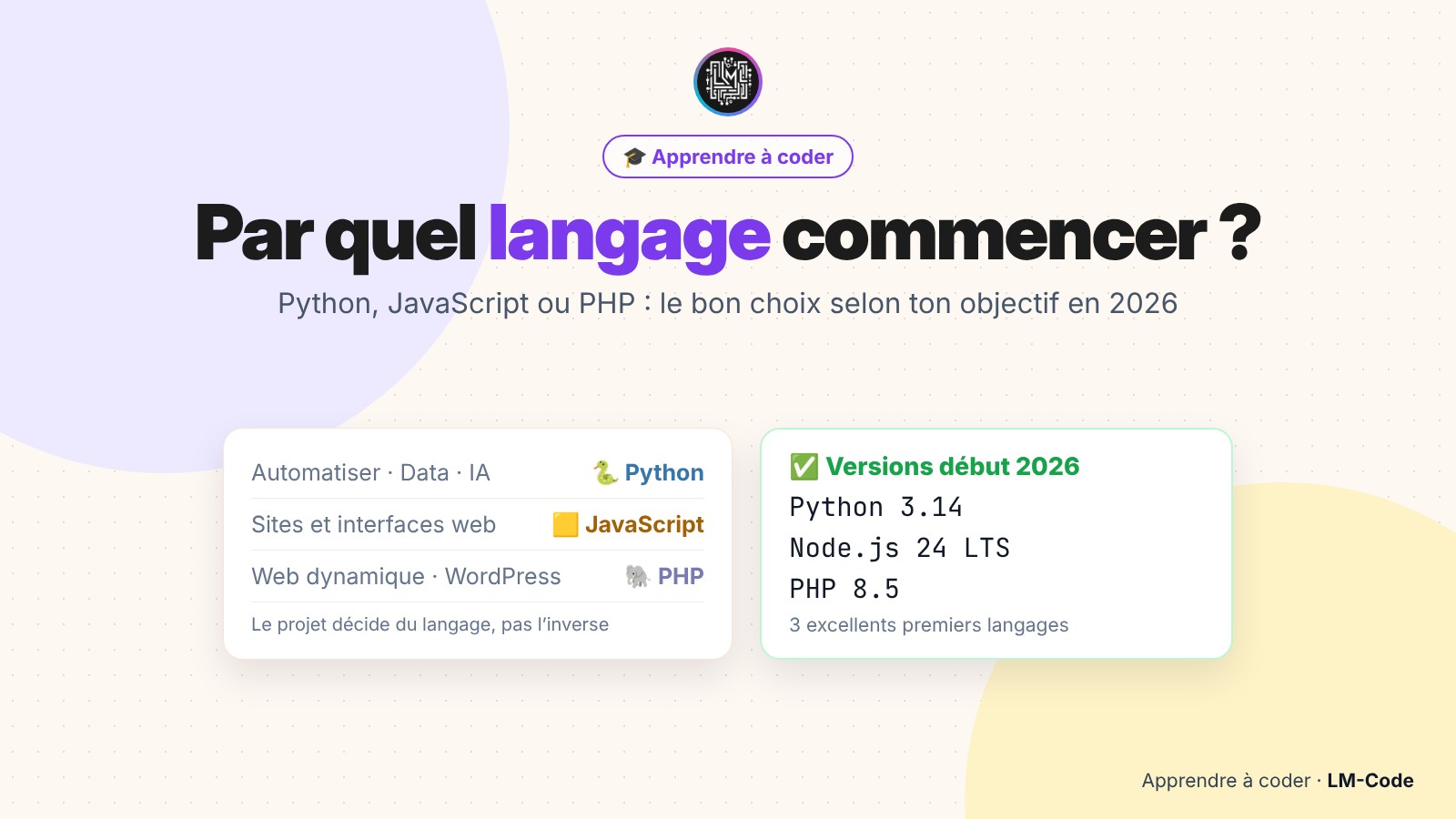 Par quel langage commencer en 2026 : Python, JavaScript ou PHP