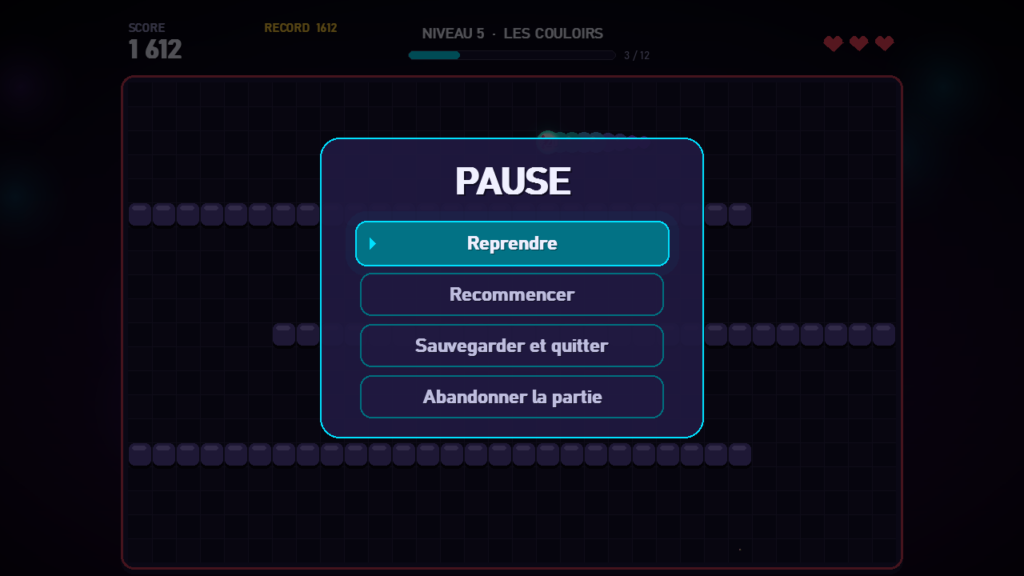 Menu pause du jeu Snake en Python