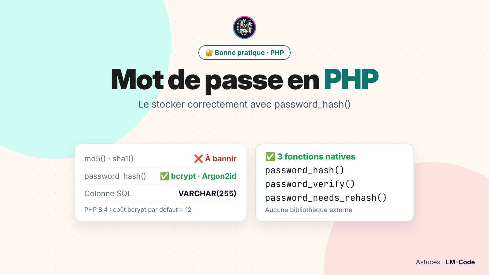 Stocker un mot de passe en PHP avec password_hash